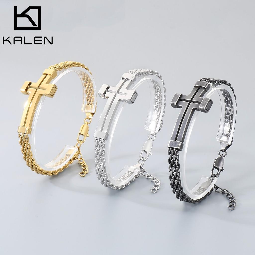 Classic Cross Stainless Steel Bracelet for Men Trendy Men's Casual Sweatshirt Accessories Fashion Jewelry Party Gifts