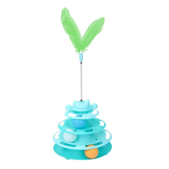 Cat Ball Track Toy Interactive Cat Ball Toy with Spring Feather Teaser 3-Tier Ball Track Cat Teaser for Indoor Cats And Kittens Exercise Enrichment