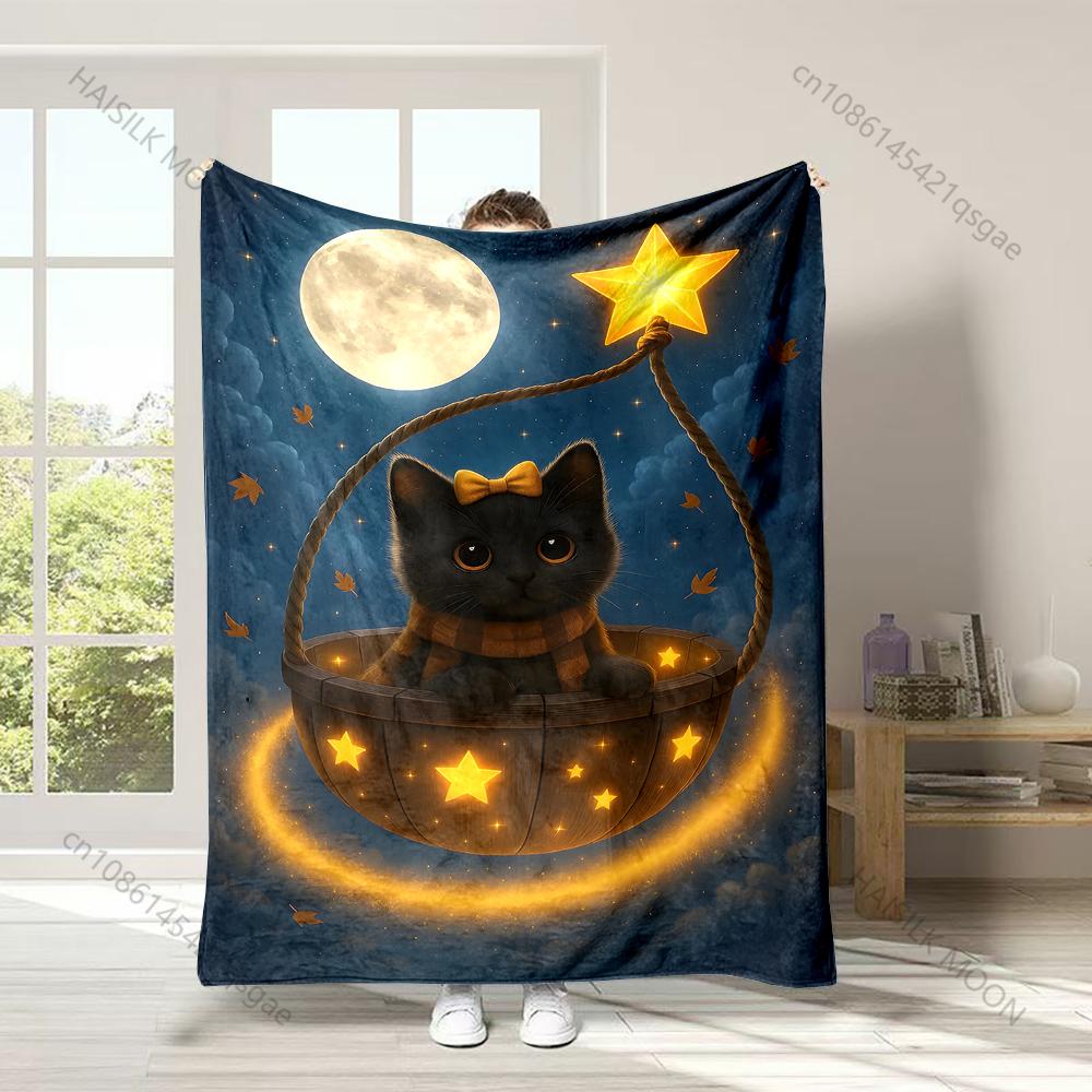 

Black cat in basket starry sky Print Adult Children Warm Blankets Home Travel Car Soft Comfortable Suitable for all seasons 75x100cm