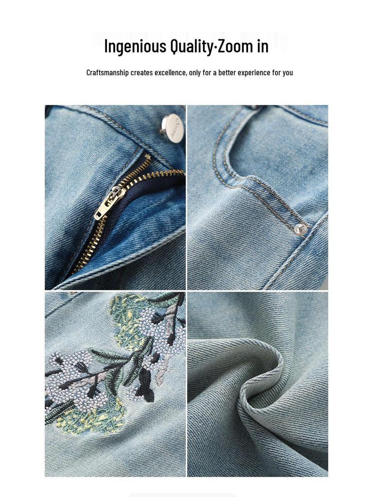 Women's High-Waist A-Line Wide Leg Embroidered Denim Shorts - Summer 2025 Collection