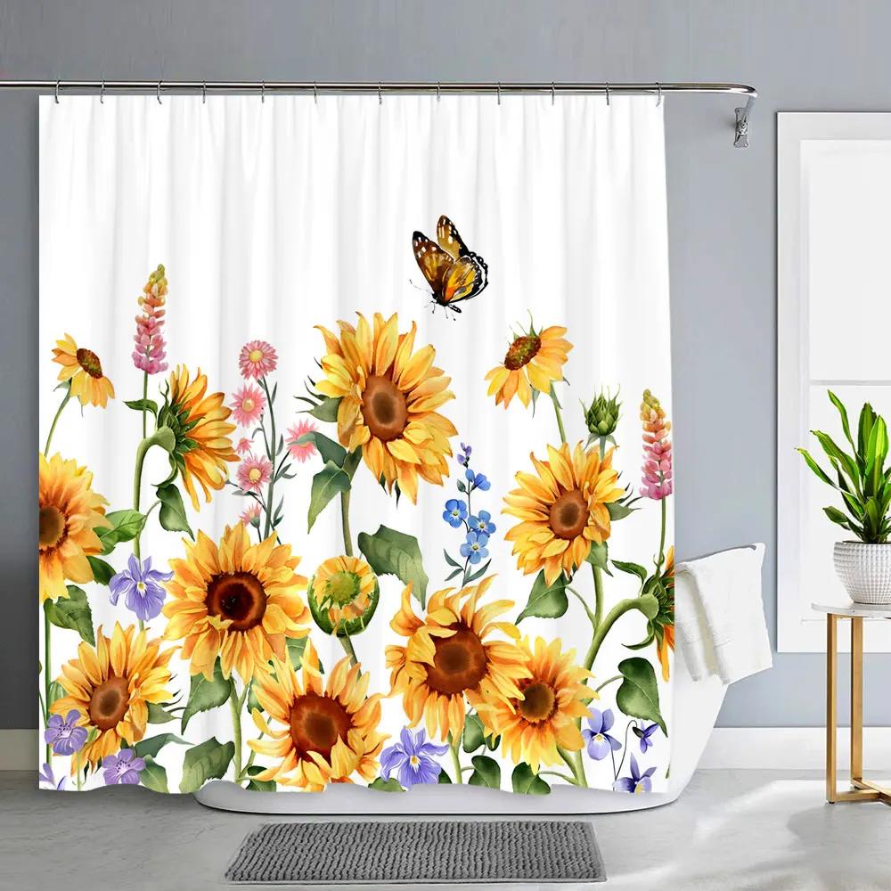 Spring Floral Hummingbird Shower Curtain for Bathroom Watercolor Flower Bird Modern Decor Machine Shower Curtains Bathroom Decor
