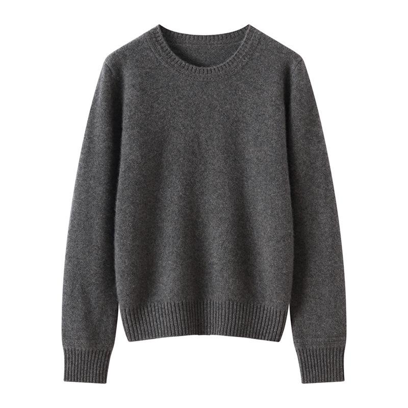 Women's Light Luxury Solid Color Hollow-Out Round Neck Cashmere Knit Base Layer for Fall/Winter