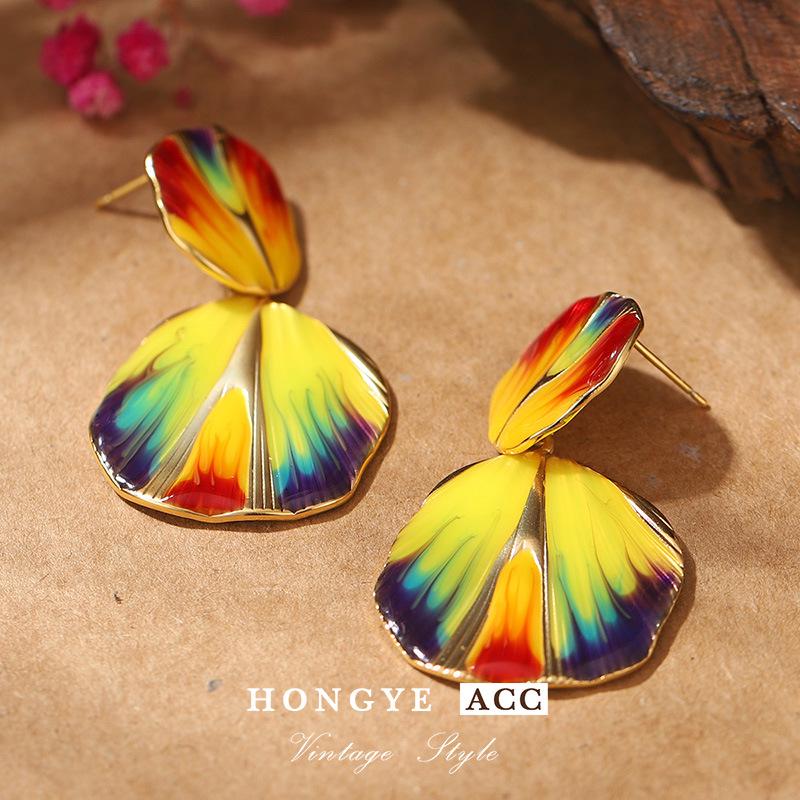 Van Gogh Vintage-Style Enamel Earrings – Unique High-End 925 Shell Design for Women