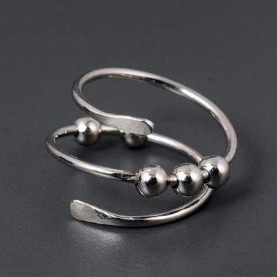 Adjustable Silver Wrap Fidget Ring | Spiral Open Ring with Three Moving Balls | Modern Anxiety Relief Statement Jewelry