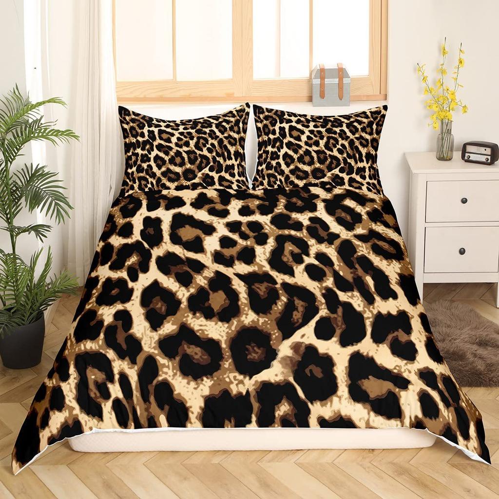 Black And Brown Leopard Print Three-Piece Quilt Cover 3D Digital Printing Bedding Set Bed Cover