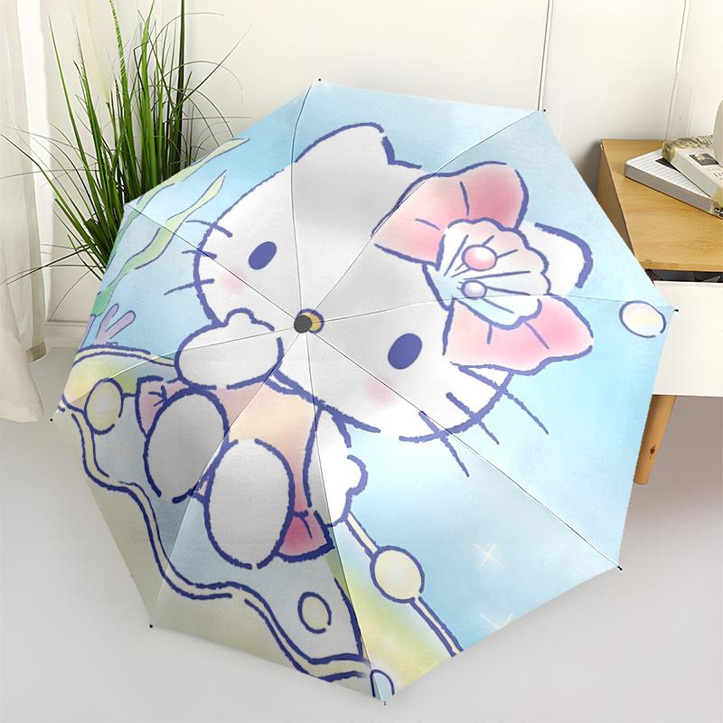

1pc Hello Kitty Underwater Adventure Automatic Opening/Closing Umbrella - Portable Three-Fold Design with 8-Bone Iron Frame, Outdoor, Gift for Fans, T