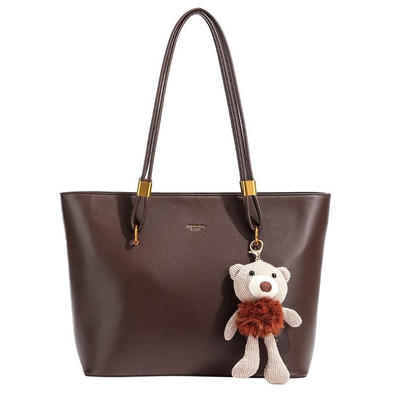Retro Style Large Capacity Tote Bag Soft Faux Leather Shoulder Handbag with Zipper Closure for Daily Commute