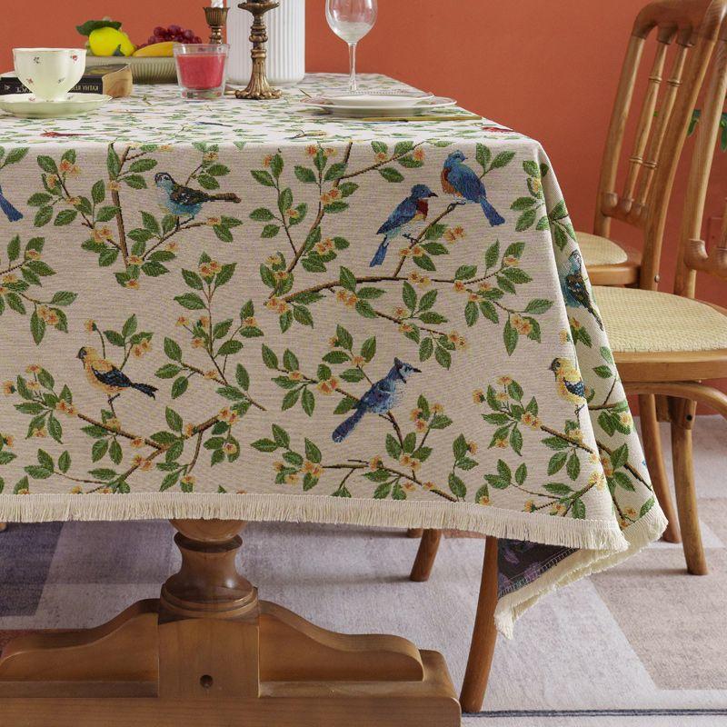 

Oil Painting Style American Retro Tablecloth Artsy Country Fancy Table Cloth Rectangular Cover Cloth Coffee Table Cloth Fabric Flowers and birds 120*120cm (small square table)