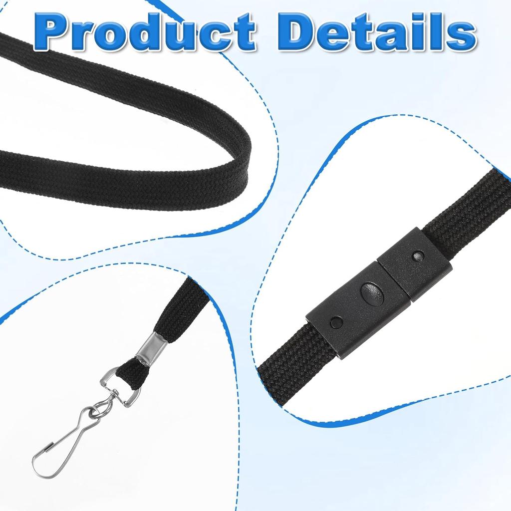 60 Pack Breakaway Lanyards for ID Badges, Safety Detachable Lanyard with Swivel J Hook, 20 Inches Black Safety Break Away Lanyard Bulk for Name Tag