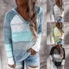 Casual Patchwork V Neck Hooded Sweater Blouse Long Sleeves Women Fashion Tops