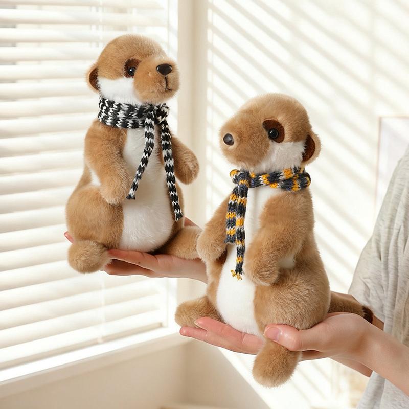 Favorite Toy Unisex Cute Grassland Animal Sentry Meerkat Plush Soft Doll Fluffy Scarf-Wearing Meerkat Plushies Kawaii Birthday Gift