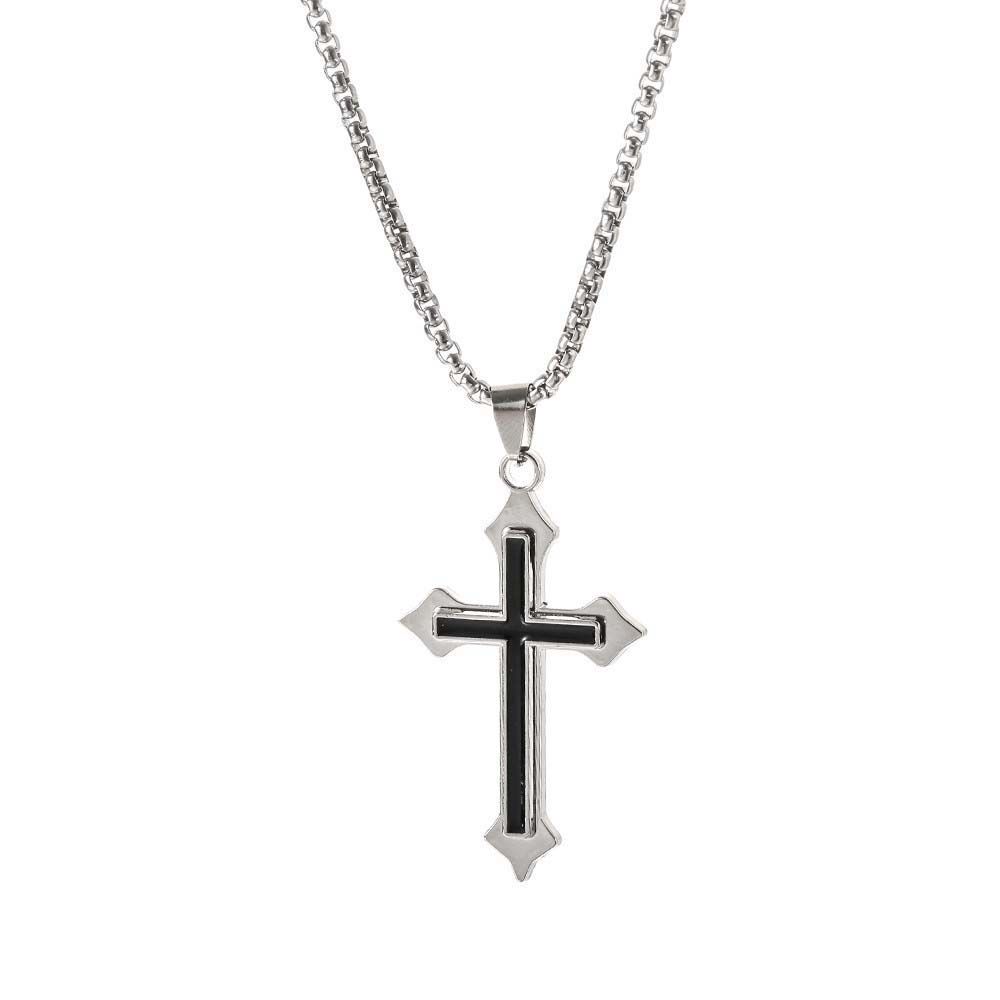 Gothic Party Gifts Minimalism Black Silver Color Stainless Steel Cross Pendants Clavicle Chains Men Necklaces Cross Necklaces