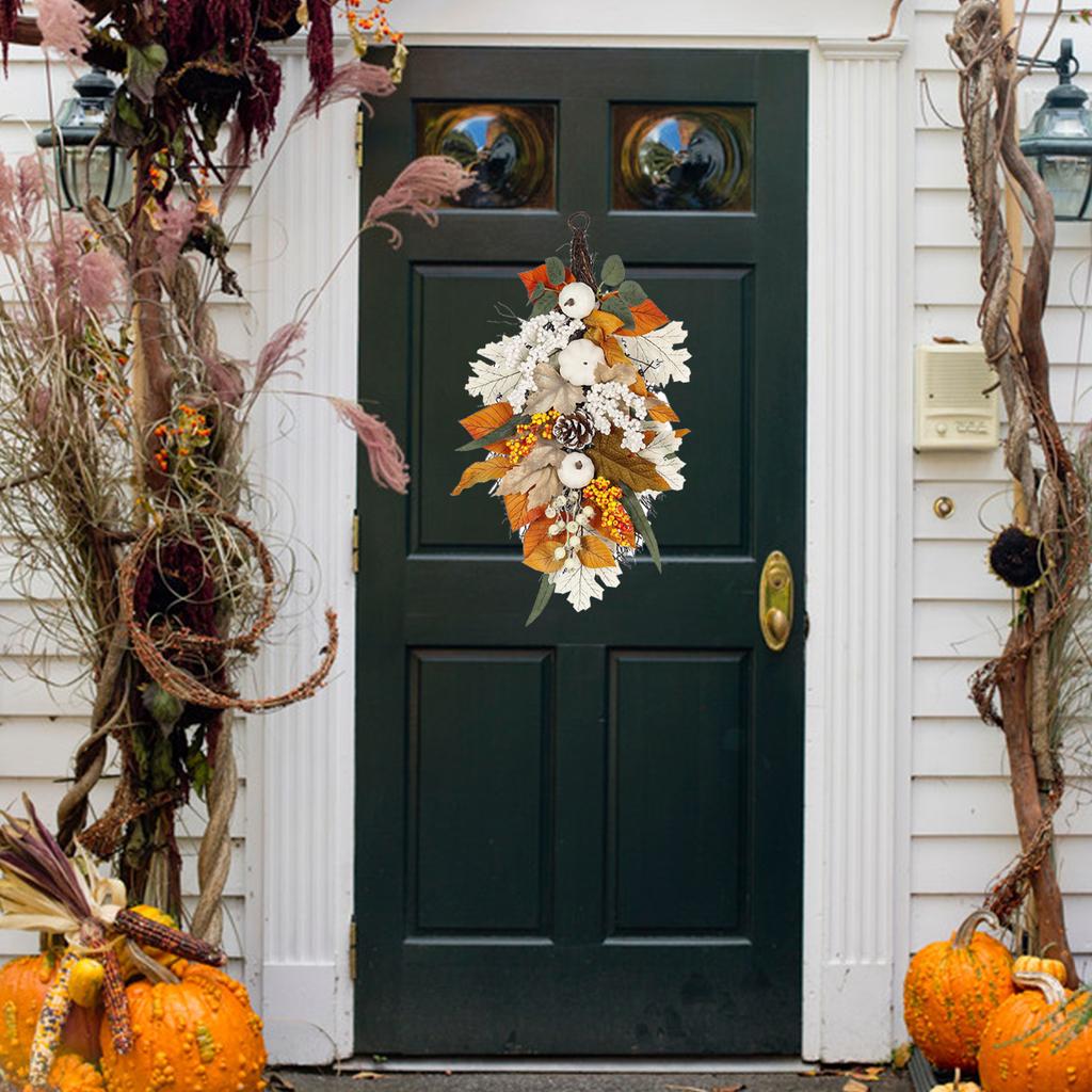 Fall Wreath Front Door Decor Autumn Harvest Wreath with Pumpkin Berry Maples Leaf for Thanksgiving Outdoor Indoor