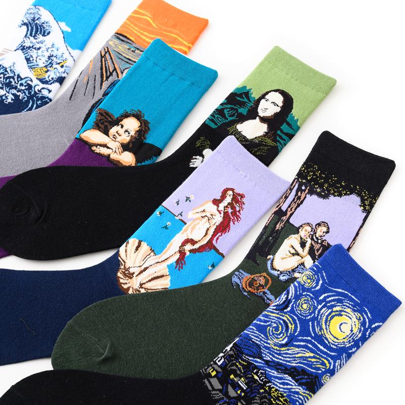1 Pair Retro Women Art Van Gogh Mural World Famous Oil Painting Series Men Socks Funny Socks Men And Women UNISEX Long SOCKS
