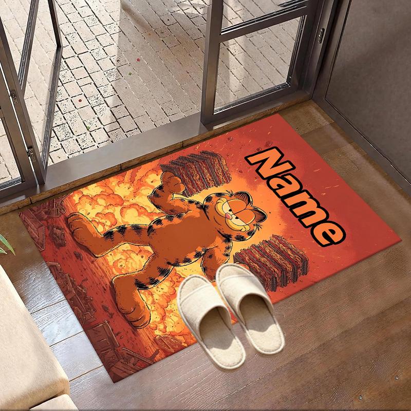 Custom Name Personalized Garfield Print Carpet, Versatile Home Decor Rug, for Playroom, Apartment, Balcony, Entryway, Hallway Gift