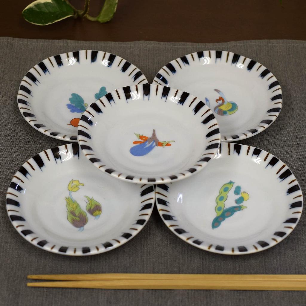 Waza no Kura Stylish Kutani Ware Small Plate Set (5 Plates) - Vegetables, Ceramic, Brand Name, Japanese Tableware, Made in Japan