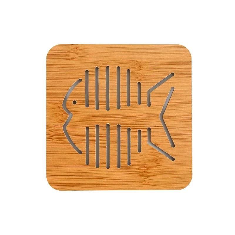 Cartoon Hollow Wooden Coasters Kitchen Tableware Thickened Anti-scalding Heat Insulation Wooden Non-slip Pan Bowl Pad