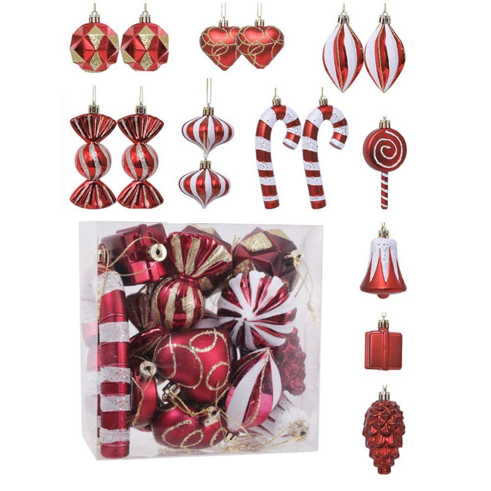

16Pcs Cartoon Plastic Christmas Balls Plastic Xmas Hanging Ball Set Christmas Tree Decorations вина червоного кольору