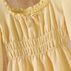 Girls' Yellow Dress: Fall Children's Square-Neck Elastic Waist Princess-Style Elegant Dress
