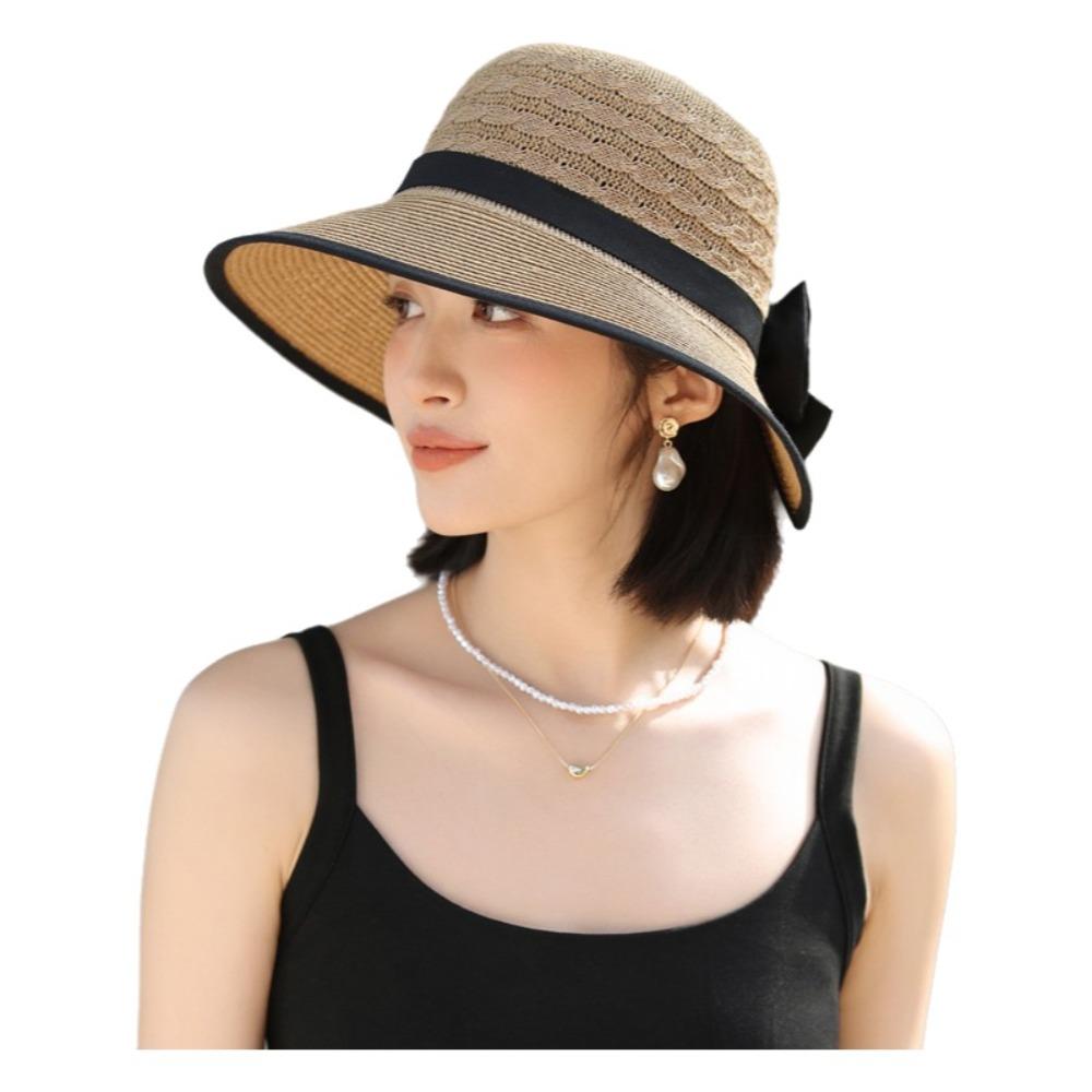

Chic Breathable Straw Outdoor Sun Hat French Style Elegant Beach Hat Bowknot Design Seaside Sun Cap Outdoor Travel хаки