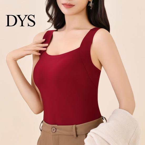 Women Thermal Undergarment Tank Top with Built-in Bra, Slim Fit Square Neck Sleeveless Top, Seamless Padded for Fall Winter Casual