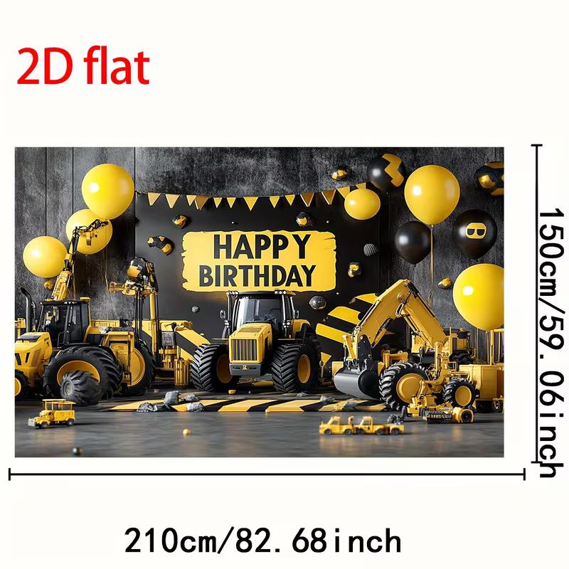 Fondo de Cumpleaños de Construcción Amarillo Negro 2D para Fotografía de Fiesta Infantil