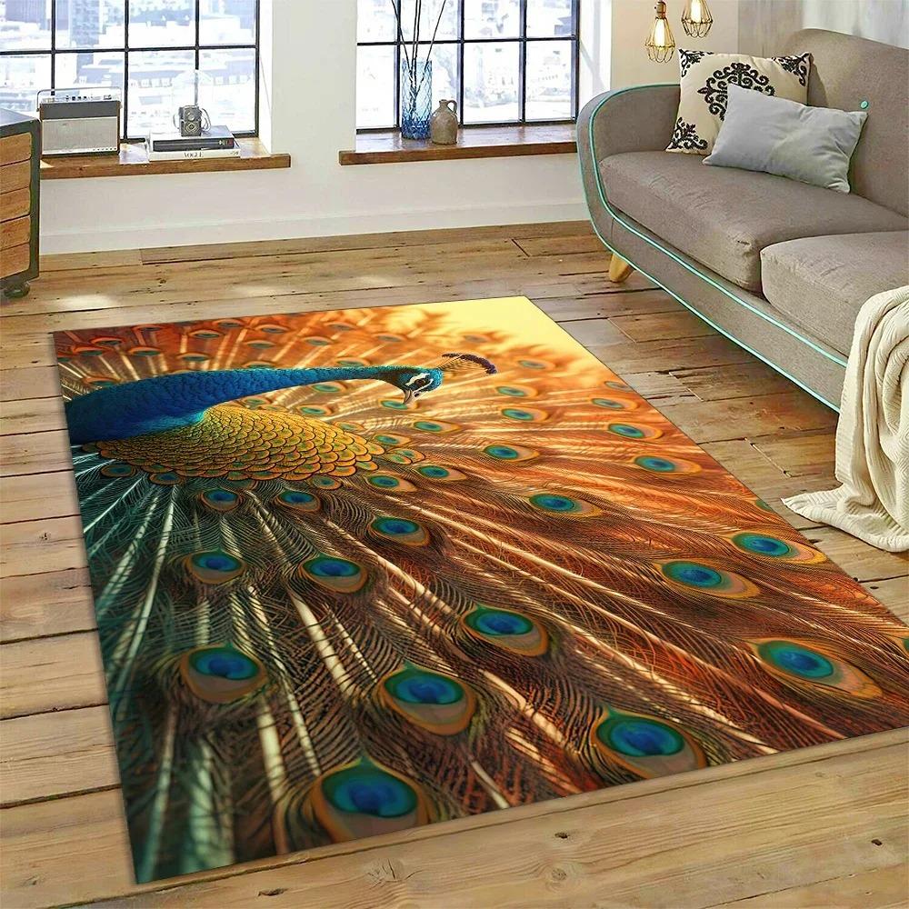 Cute Dream Bird Parrot Peacock Carpet Living Room Bathroom Decor Rug Mechanical Washable Mat Non-slip Floor Mat Entrance Doormat