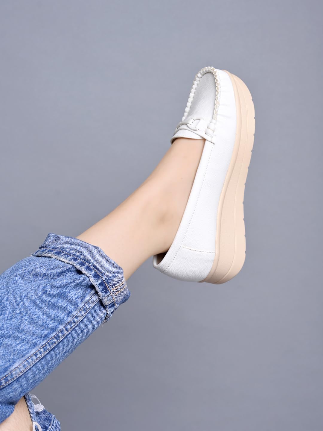 

Shoetopai Women S White Comfort Loafers Soft Faux Leather Slip-On Shoes With Cushioned Sole, Casual Footwear Eu39 6 UK белый