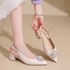 Fashion Crystal Square Buckle High Heels Sandals Women Spring Summer Slip On Pointed Toe Pumps Woman Thin Heel Party Wedding Shoes Mujer