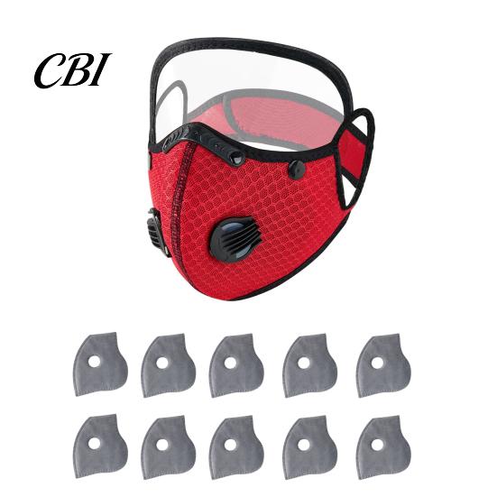 Maschera Antipolvere Riutilizzabile con Filtro al Carbone e Occhiali Regolabili, 6 Strati, Traspirante per Ciclismo, 10 Filtri, Valvola di Respirazione, Scudo per gli Occhi