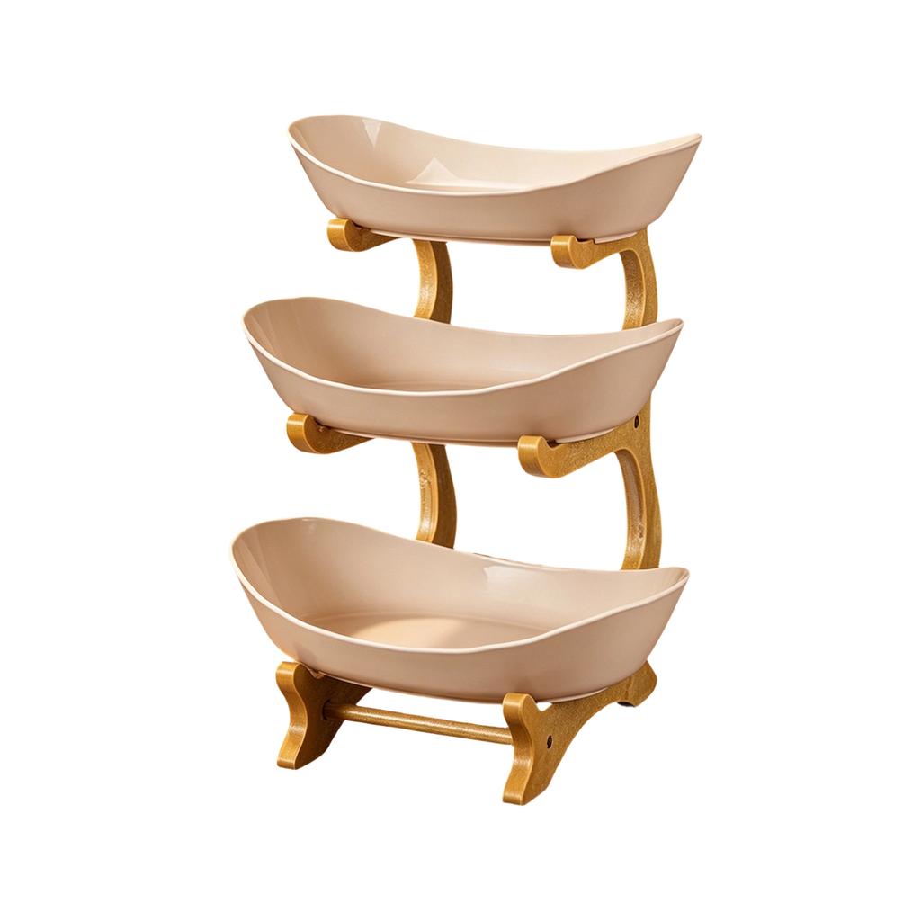 Three Tier Bamboo Fruit Basket Stand Wooden Kitchen Countertop Organizer Tray Display Rack for Fruits Vegetables and Snacks