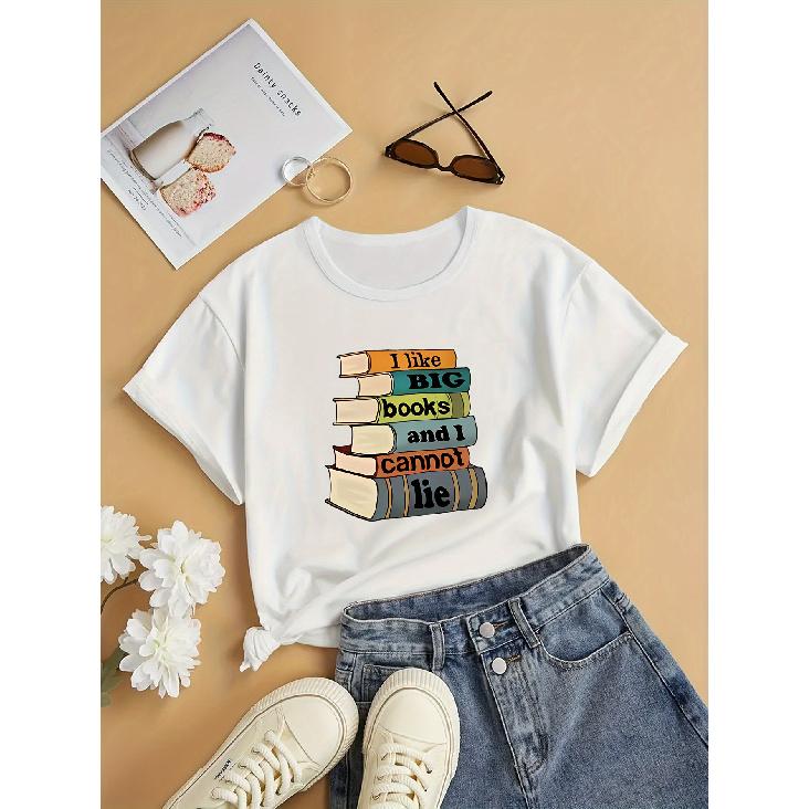 Cartoon book print pattern casual loose short-sleeve summer women s clothing T Shirt S белый