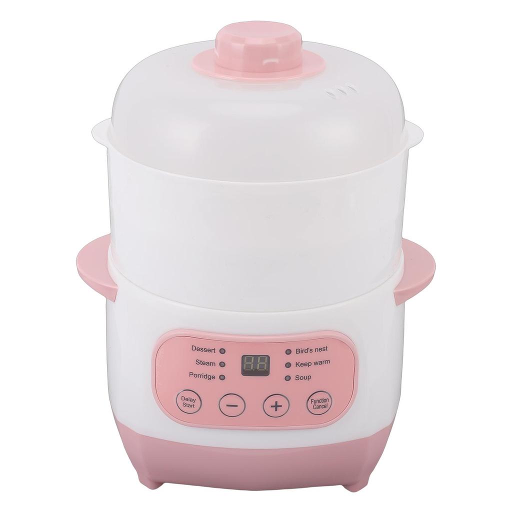 Electric Stew Pot with Steam Basket 200W 1L Ceramic Dry Burn Protection Mini Soup Cooker Pot for Porridge Kitchen