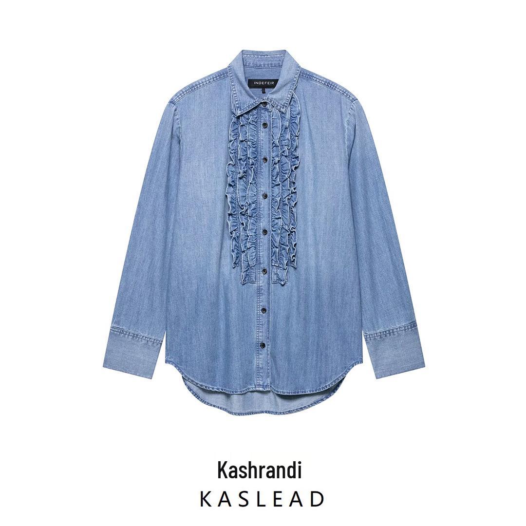 

2025 Summer European & American Style Women s Versatile Denim Shirt XS