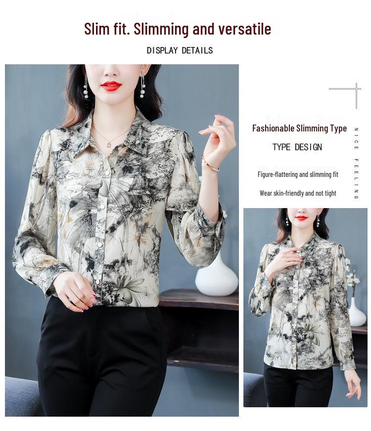 Women's Autumn High-End French Silk Print Blouse - Chic & Unique