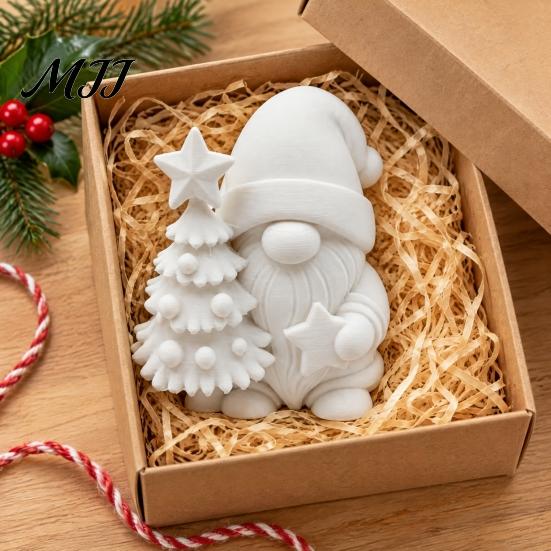 Handmade Xmas Gift Souvenirs 3D Printed Christmas Gnome Figurine, DIY Paintable Mini Hugging Small Figurines for Desktop Star & Tree, Winter
