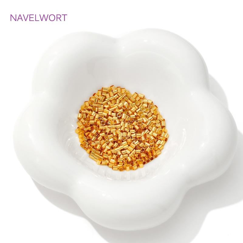 100/200pcs 18K Gold Plated Brass 2mm Tube Crimp End Beads Stopper Spacer Beads For DIY Bracelet Jewelry Making Accessories