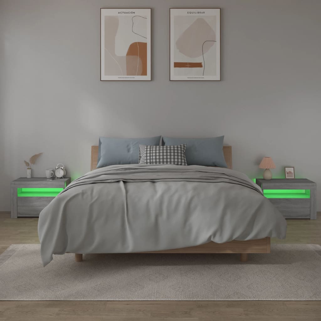 Nightstands 2 pcs with LEDs Gray Sonoma 60 x 35 x 40 cm