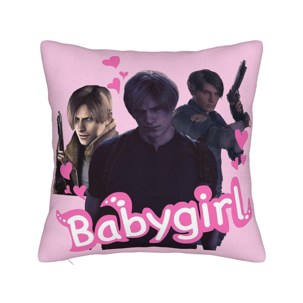 Romantic Pink Bow Leon S Kennedy Pillowcase Printed Fabric Cushion Cover Gift  Throw Pillow Case Cover Home Square 18"