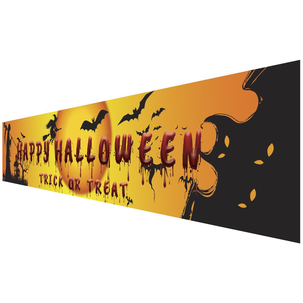 250x48cm Happy Halloween Banner Hanging Sign 100D Polyester Xmas Party Decoration Gift
