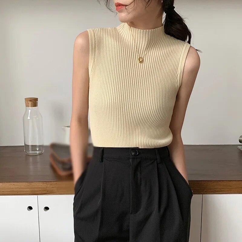 

Женский простой вязаный жилет с внутренней основой, маленькая одежда на слинге, одинаковый костюм в стиле ретро, ​​топ без рукавов One Size