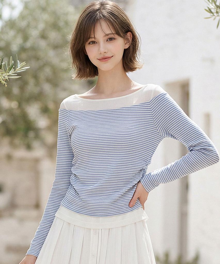 Eilubeu Color Block Boat Neck T-Shirt Aasbts101D