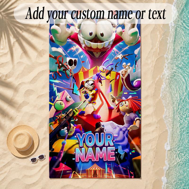Beach TowelThe Amazing Digital Circus Custom Name Text Personalized Soft Towel for Beach Pool Indoor Home Decor Gift