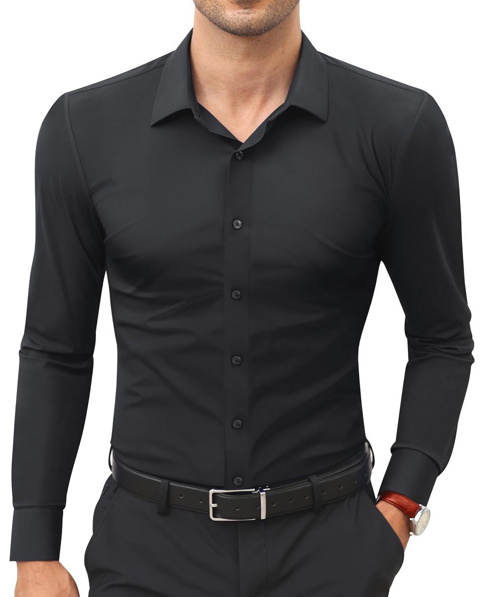 Pánska Slim Fit Nežehlivá Košeľa s Dlhým Rukávom Business Casual - Jednofarebná, Chladivý Dotyk Ľadového Hodvábu 3XL black