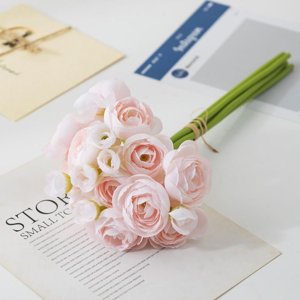 Fashion 28cm Length Artificial Camellia Bouquet Lotus Silk Flower Bouquet Fake Handmade Craft Wedding Bouquet Home Decoration
