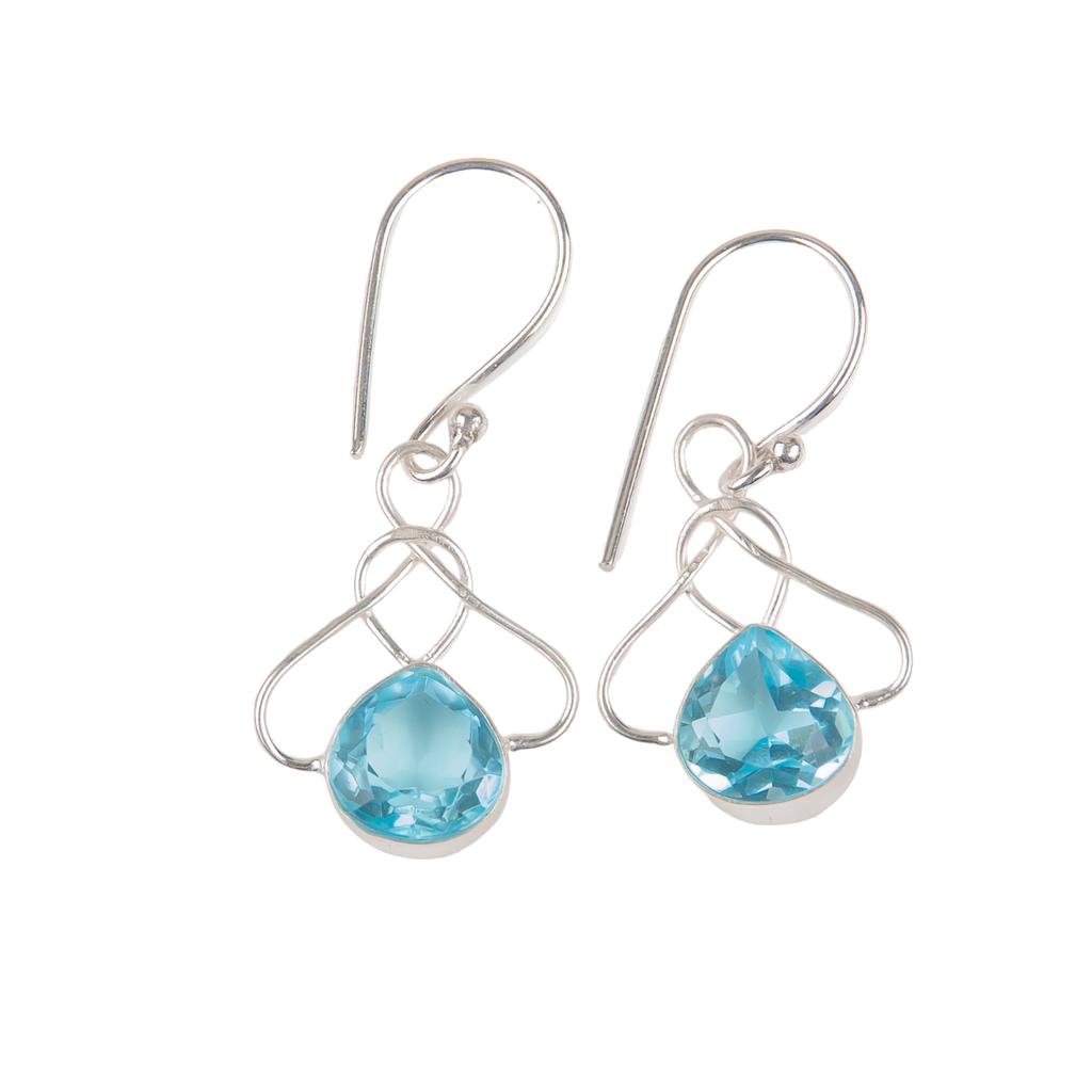 Sky Blue Topaz Gemstone 925 Stamped Silver Handmade Earrings 1.50" Gift For Wife EE-2-4