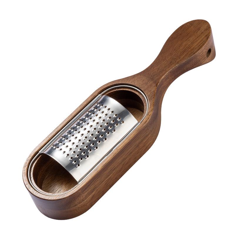 Acacia Wood Cheese Grater with Stainless Steel Storage Slicer Shredder