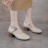 Retro Runde Zehenpartie Vielseitige Klobige Slip-On Freizeitschuhe für Damen, Weiches Leder, Rutschfest, Atmungsaktive Schuhe