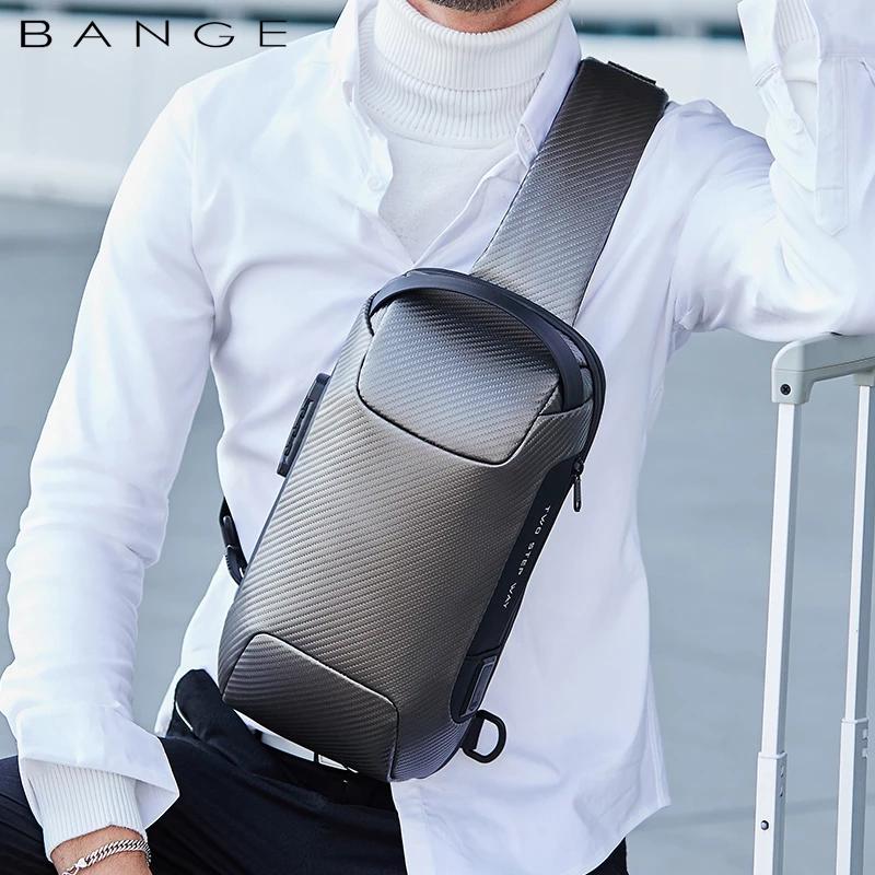 Bange Upgraded Men Waterproof Multifunction Carbon Fiber Pattern Crossbody Bag Usb Sling Shoulder Bags Messenger Chest Bag Pack
