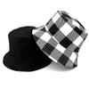 Spring and Summer New Double Sided Large Plaid Fisherman Hat Versatile Bucket Sun Protection Hat Men and Women Sun Protection Basin Hat